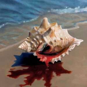 Oil Painting of seashell on beach - Echoes of the tide
